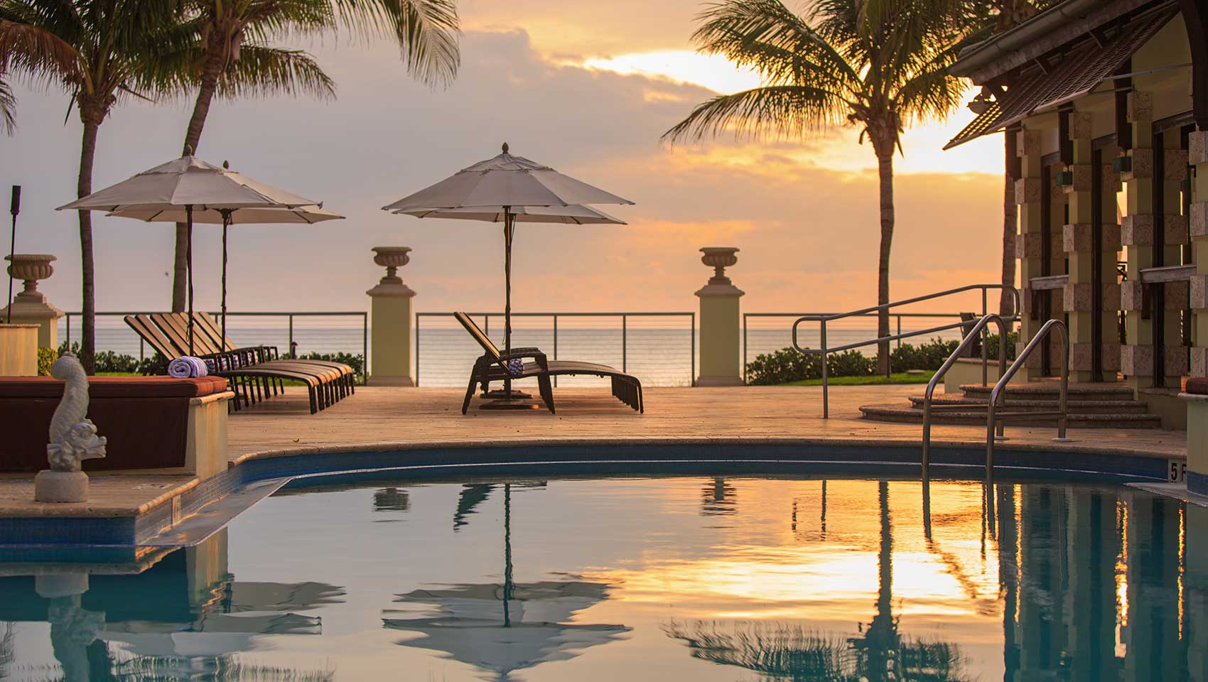 Pool deck at sunset