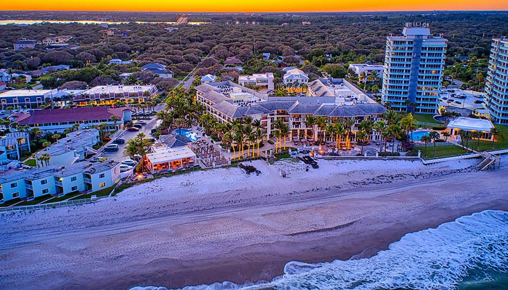 aerial view of hotel at night